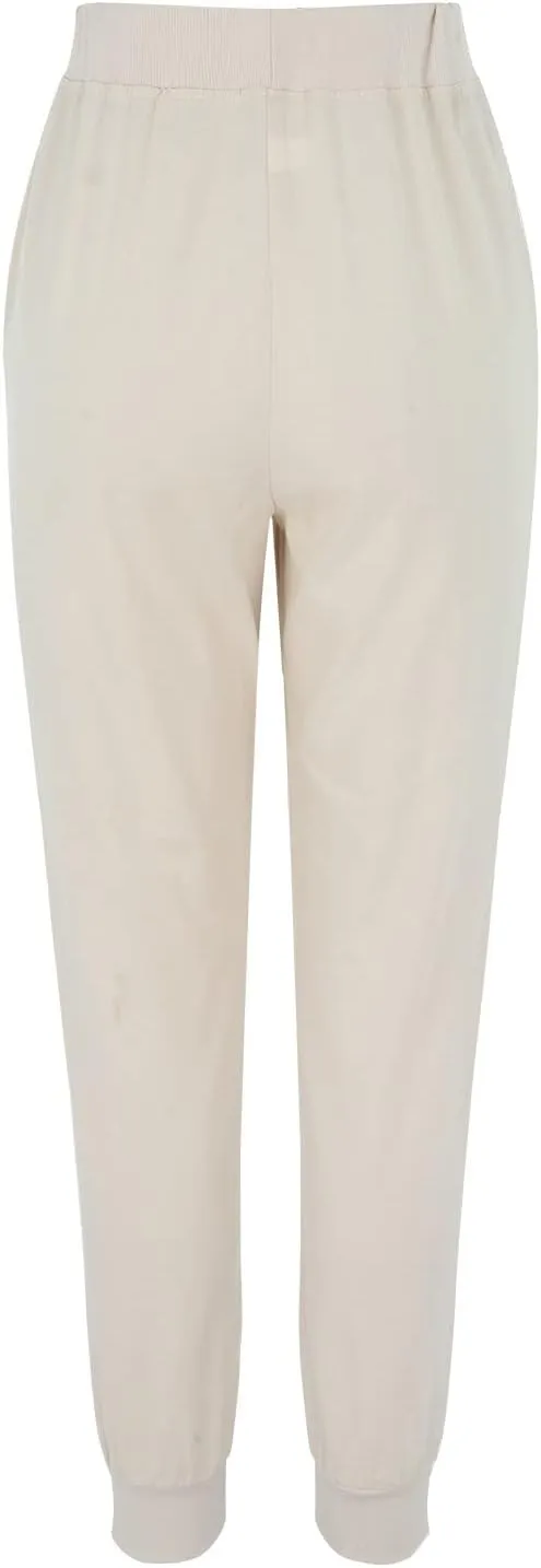 Women Summer Tapered Pants Linen Cotton Casual Drawstring Elastic Waist Pants Loose Fit Solid Lounge Trousers with Pockets