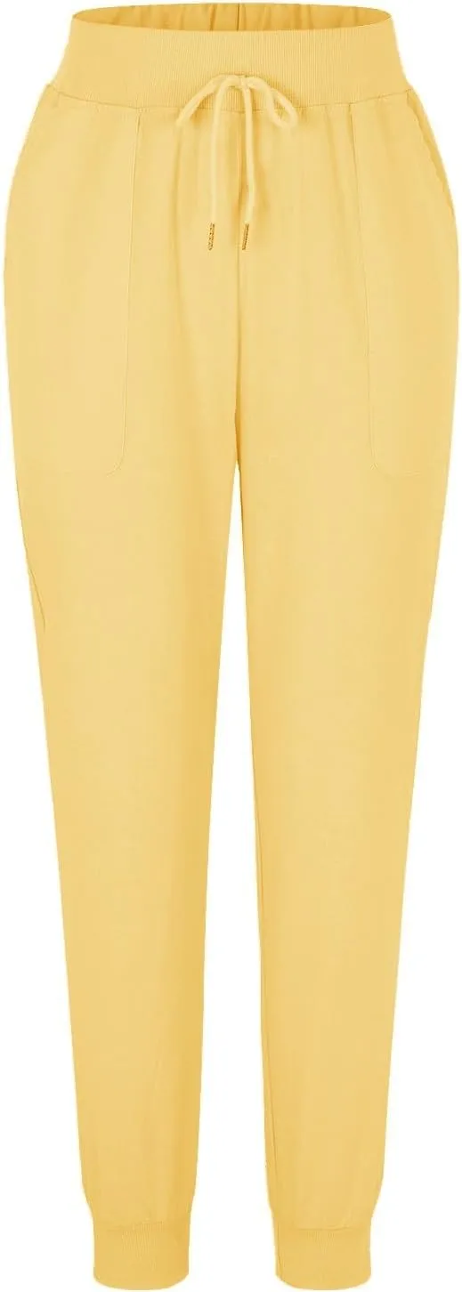 Women Tapered Linen Pants 2024 Summer Cotton Drawstring Elastic Waist Trousers Casual Baggy Comfy Solid Pants with Pockets