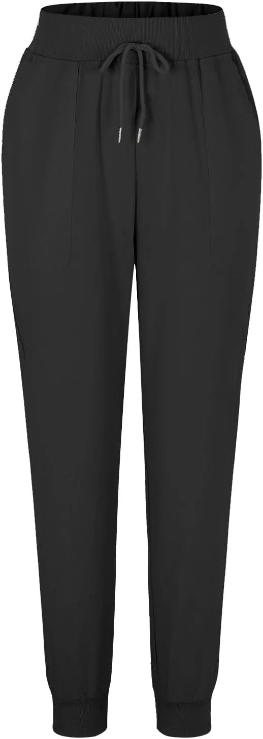 Women Tapered Linen Pants 2024 Summer Cotton Drawstring Elastic Waist Trousers Casual Baggy Comfy Solid Pants with Pockets