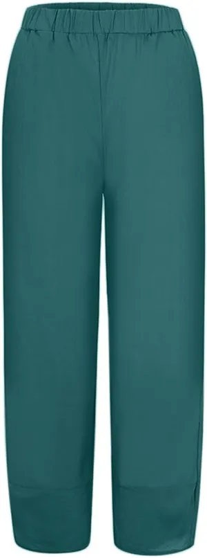 Women Wide Leg Cotton Linen Capris Summer Elastic Waist Casual Pants Baggy Brethable Palazzo Cropped Trousers with Pockets