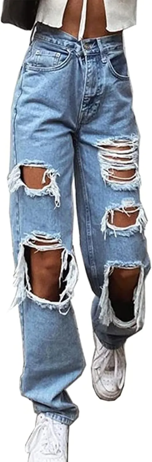 Women Wide Leg Jeans Baggy High Waist Denim Jeans Boyfriend Loose Vintage Straight Trousers Cargo Pants Streetwear