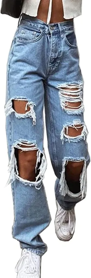 Women Wide Leg Jeans Baggy High Waist Denim Jeans Boyfriend Loose Vintage Straight Trousers Cargo Pants Streetwear