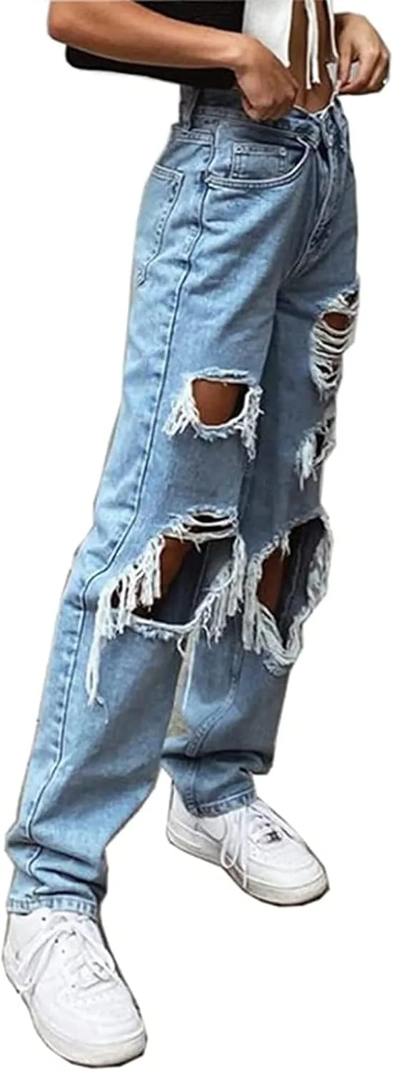 Women Wide Leg Jeans Baggy High Waist Denim Jeans Boyfriend Loose Vintage Straight Trousers Cargo Pants Streetwear