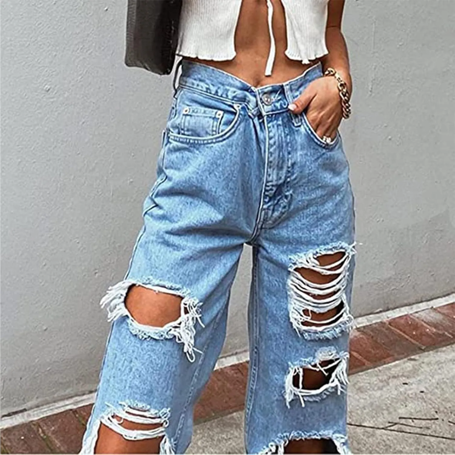 Women Wide Leg Jeans Baggy High Waist Denim Jeans Boyfriend Loose Vintage Straight Trousers Cargo Pants Streetwear