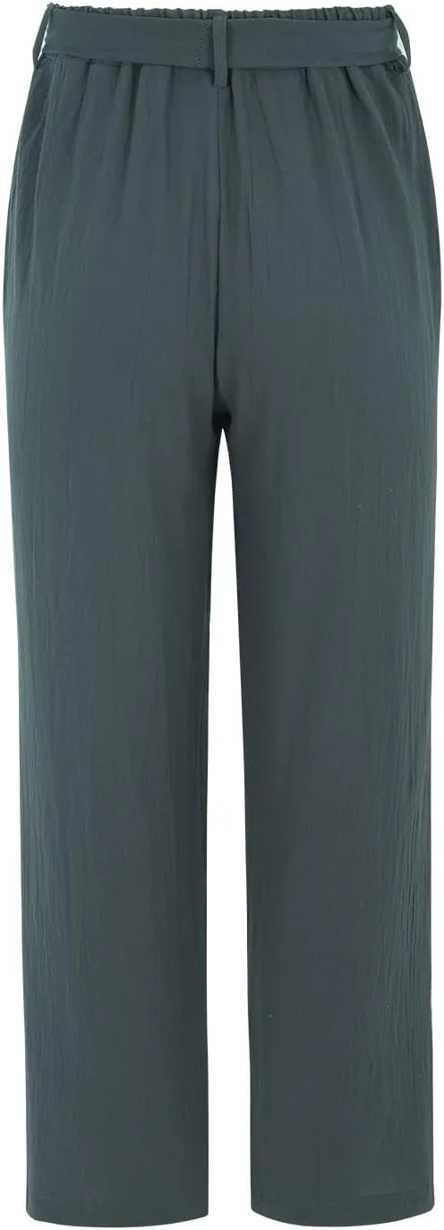 Women Wide Leg Linen Cotton Pants High Waisted Tie Knot Palazzo Trousers Baggy Casual Summer Solid Lounge Pants with Pocket