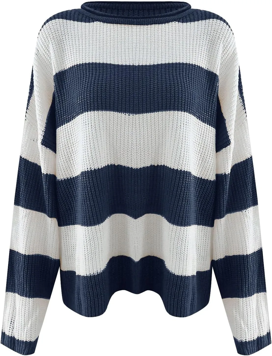 Women's 2024 Fall Long Sleeve Crew Neck Striped Color Block Comfy Loose Oversized Knitted Pullover Sweater