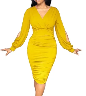 Womens 2025 Casual Chiffon Dress Smocked V Neck Puff Long Sleeve Hollow Out Dresses Cocktail A-Line Mini Dress