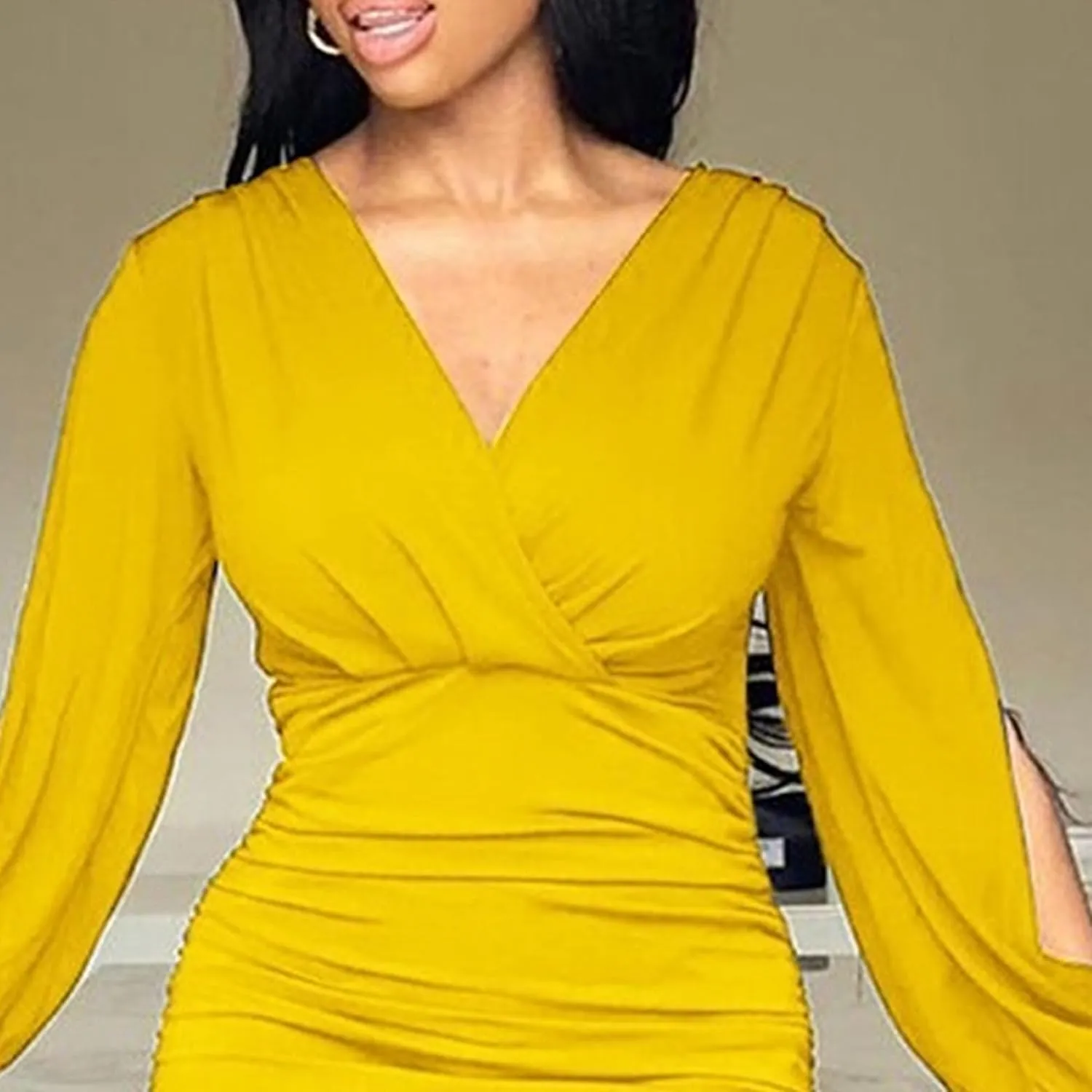 Womens 2025 Casual Chiffon Dress Smocked V Neck Puff Long Sleeve Hollow Out Dresses Cocktail A-Line Mini Dress