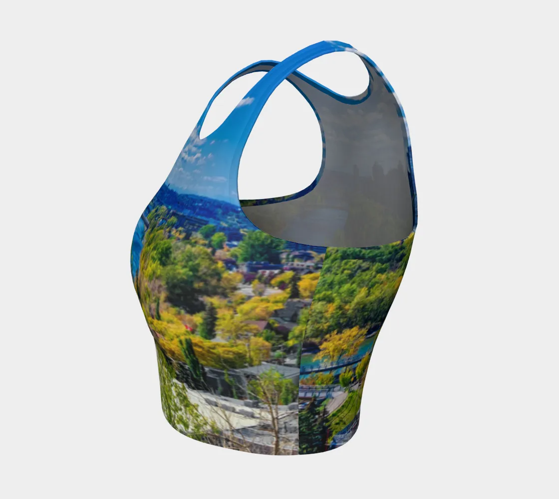 Women's Athletic Crop Top - Bow River Peace Bridge McHugh Bluff Fall HDR