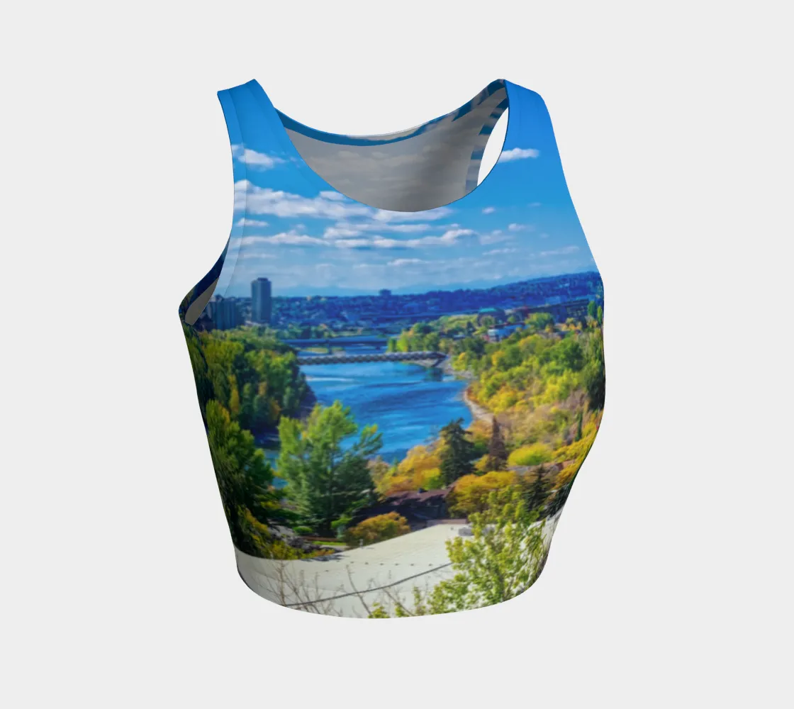 Women's Athletic Crop Top - Bow River Peace Bridge McHugh Bluff Fall HDR