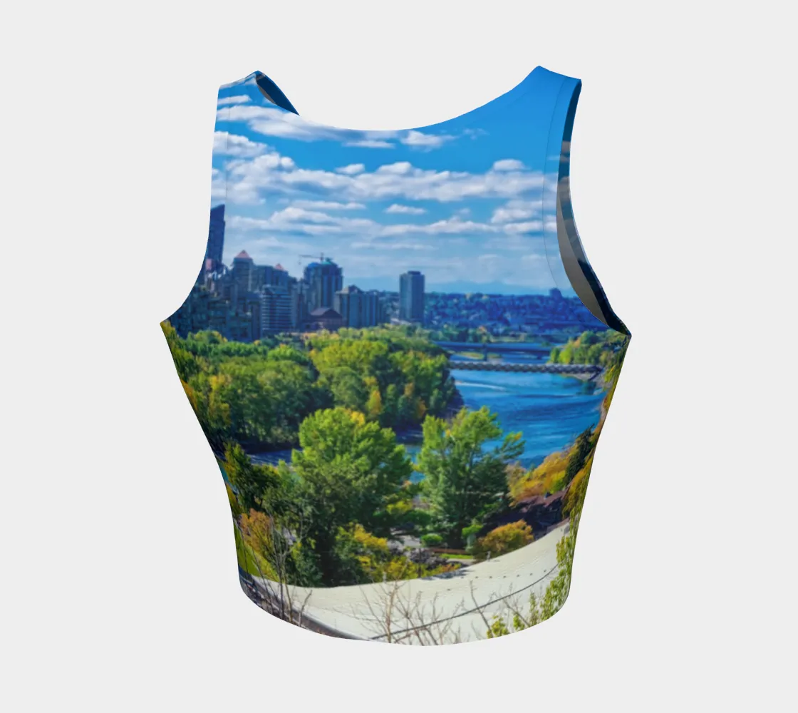 Women's Athletic Crop Top - Bow River Peace Bridge McHugh Bluff Fall HDR