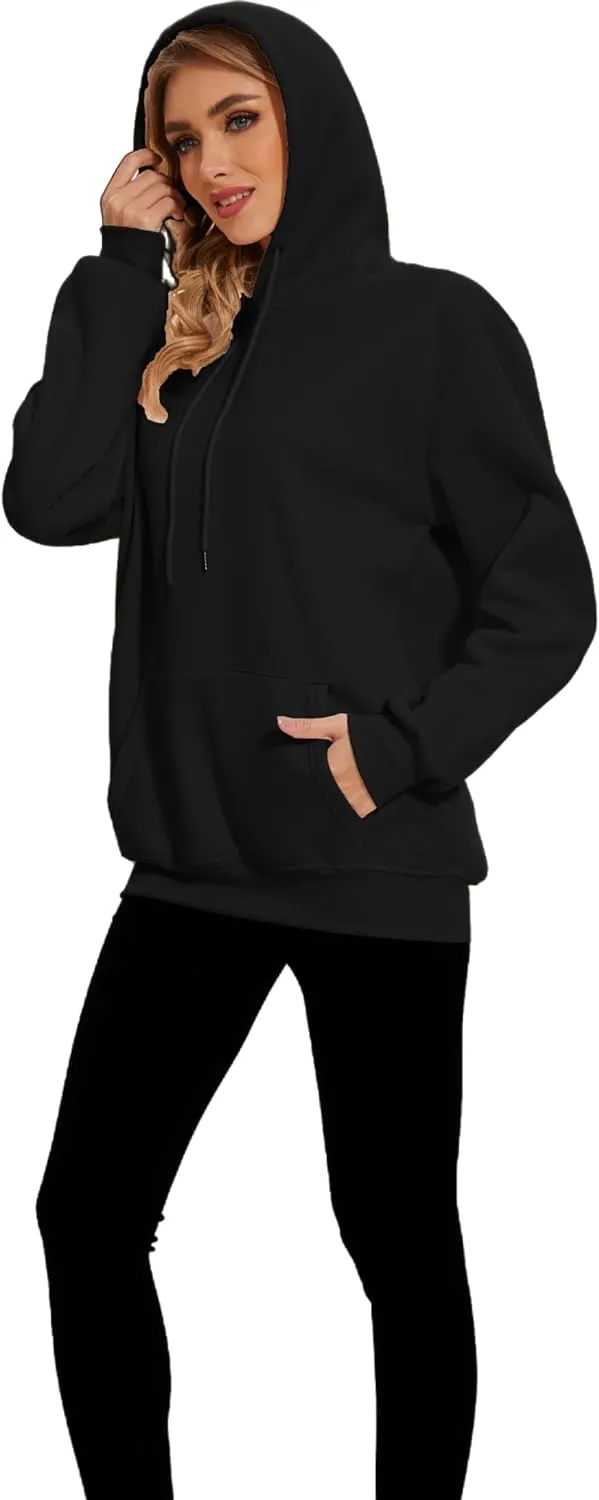 Womens Basic Solid Hoodies Casual Oversized Pullover Sweatshirts 2024 Fall Winter Fashion Long Sleeve Outfits