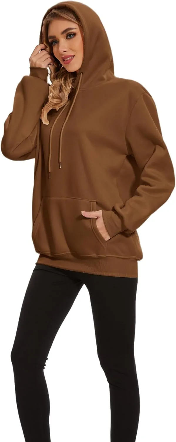Womens Basic Solid Hoodies Casual Oversized Pullover Sweatshirts 2024 Fall Winter Fashion Long Sleeve Outfits