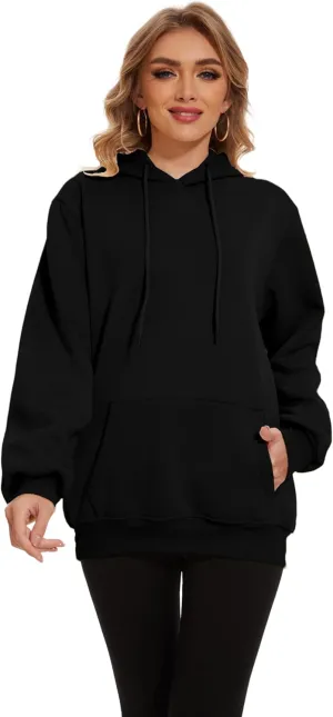 Womens Basic Solid Hoodies Casual Oversized Pullover Sweatshirts 2024 Fall Winter Fashion Long Sleeve Outfits