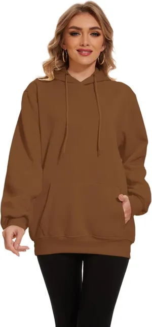 Womens Basic Solid Hoodies Casual Oversized Pullover Sweatshirts 2024 Fall Winter Fashion Long Sleeve Outfits