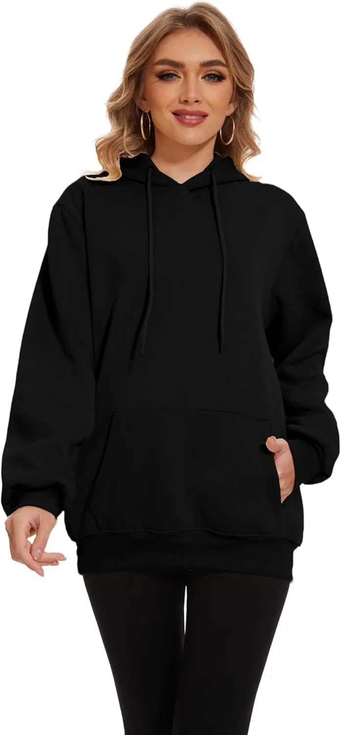 Womens Basic Solid Hoodies Casual Oversized Pullover Sweatshirts 2024 Fall Winter Fashion Long Sleeve Outfits
