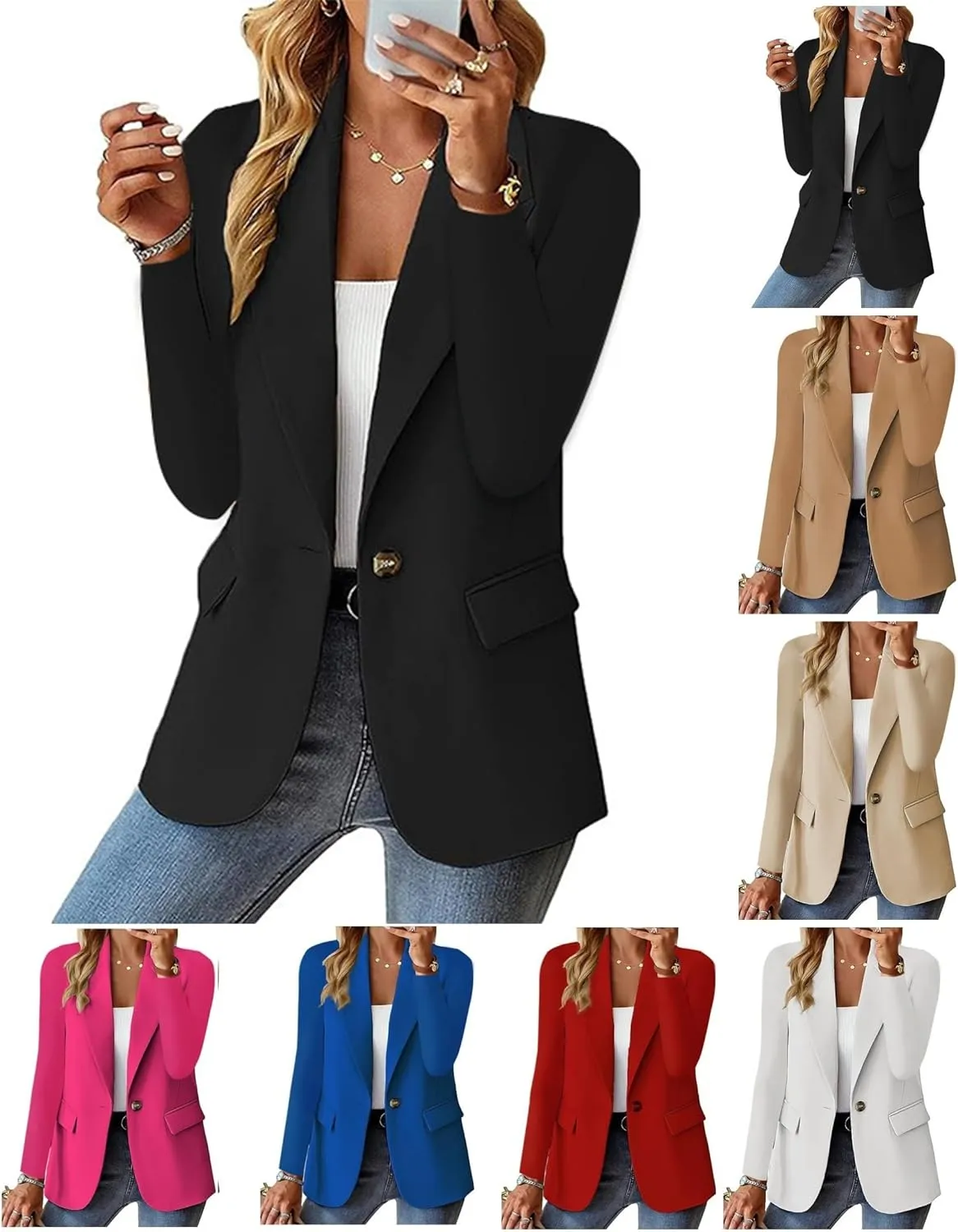 Women's Blazer Open Front Casual Bussiness Blazers Notch Collar Long Sleeve Lapel Jacket Work Office Suit Jackets