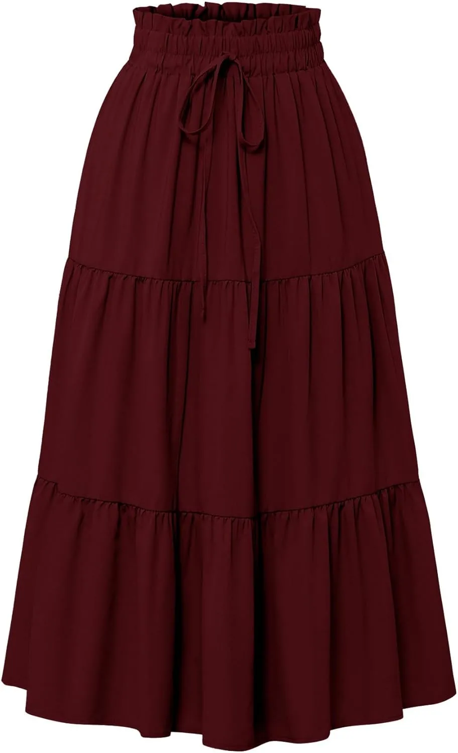 Women's Boho Floral Tiered Midi Skirt Elastic Waisted Pleated A-line Casual Summer Long Skirt