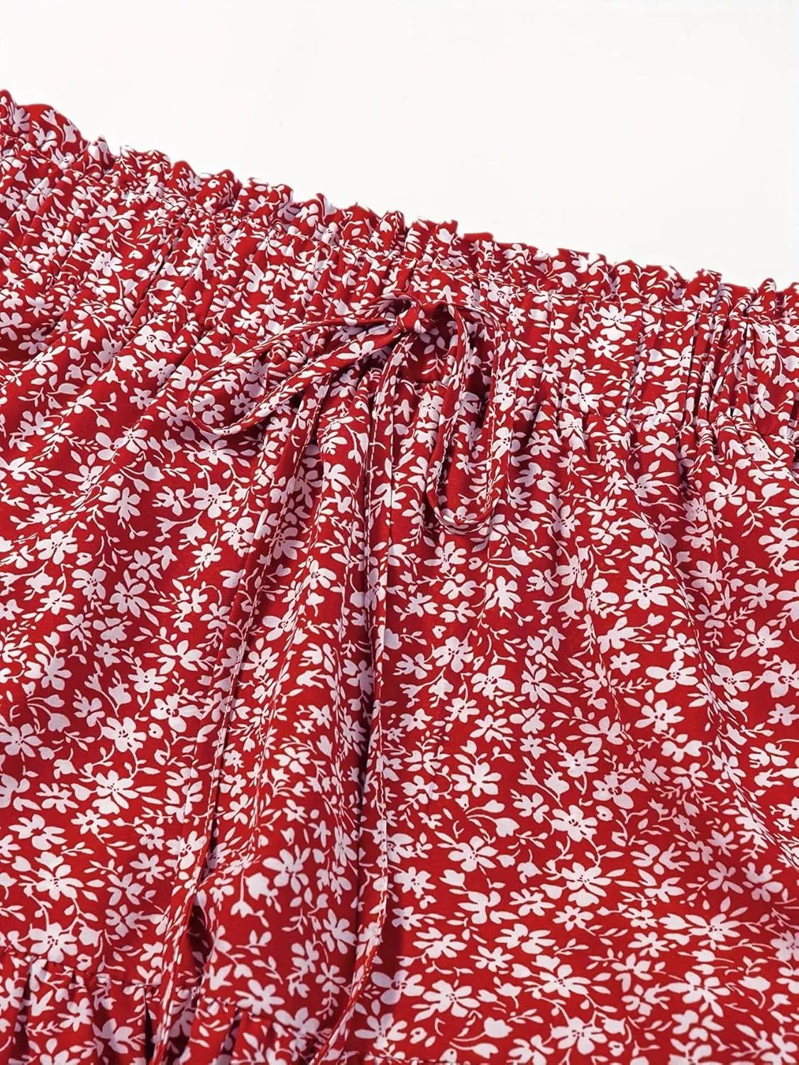 Women's Boho Floral Tiered Midi Skirt Elastic Waisted Pleated A-line Casual Summer Long Skirt