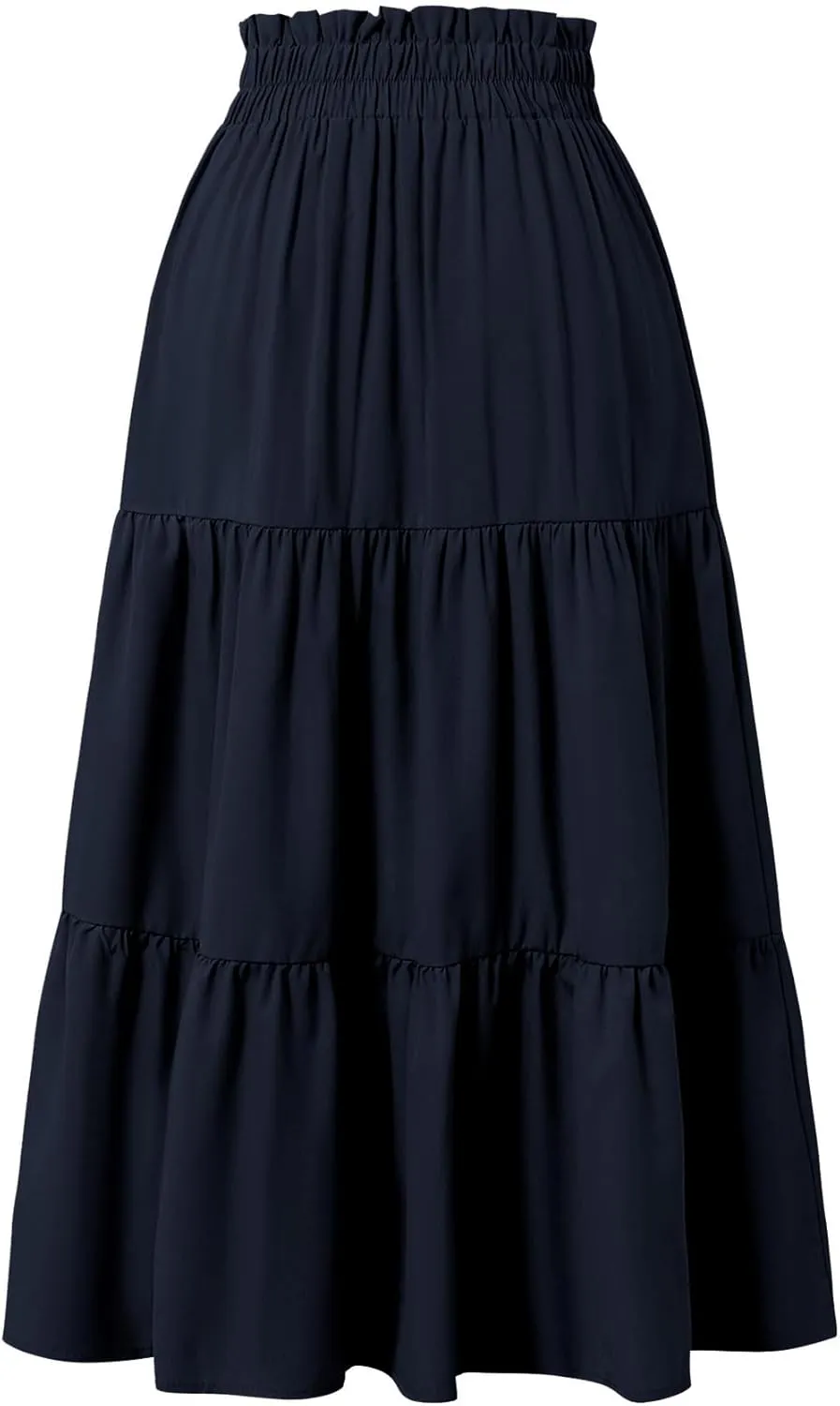 Women's Boho Floral Tiered Midi Skirt Elastic Waisted Pleated A-line Casual Summer Long Skirt