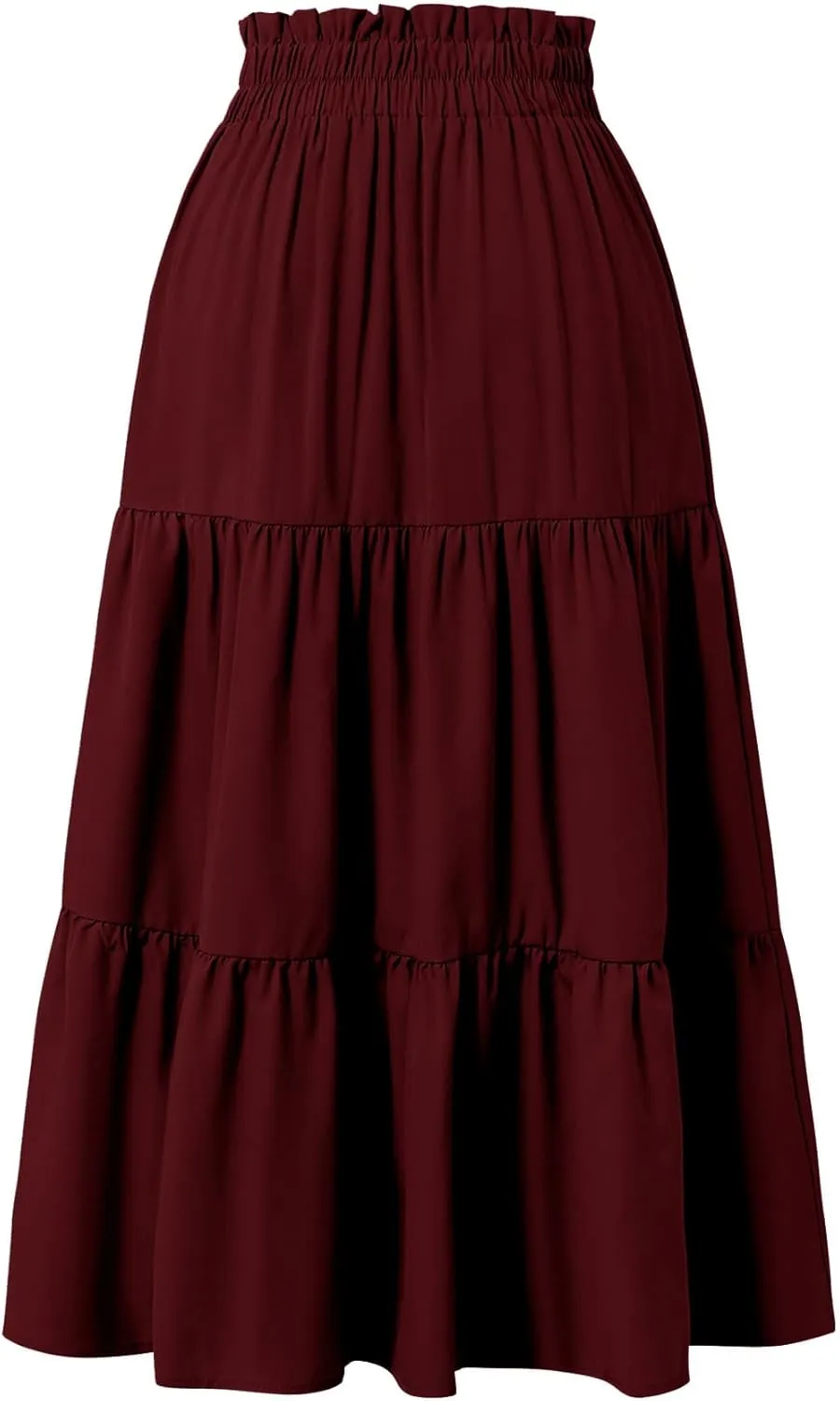 Women's Boho Floral Tiered Midi Skirt Elastic Waisted Pleated A-line Casual Summer Long Skirt
