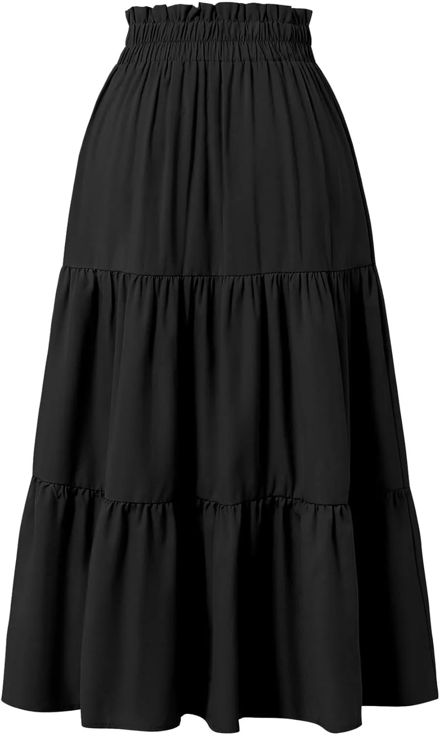Women's Boho Floral Tiered Midi Skirt Elastic Waisted Pleated A-line Casual Summer Long Skirt