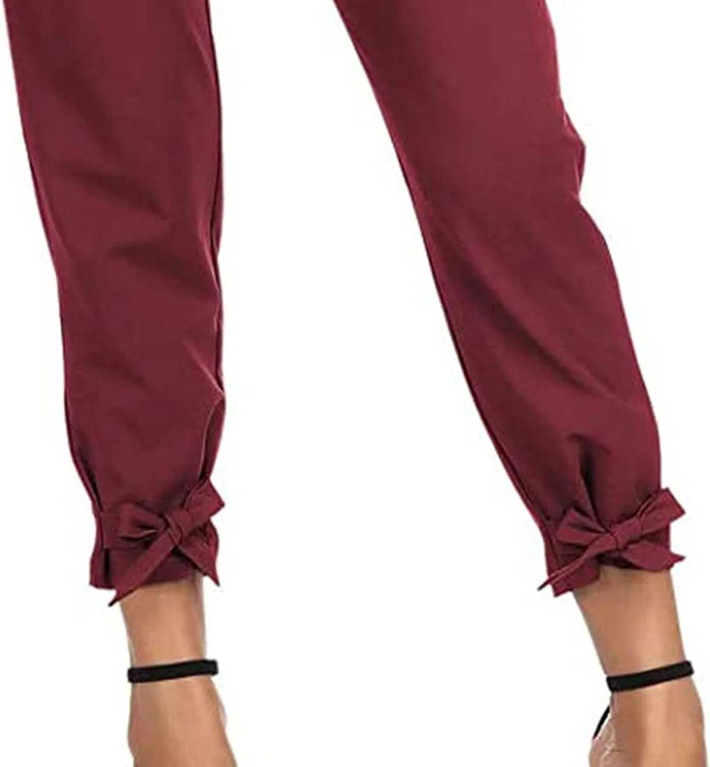 Womens Business Casual Pants Cropped Pencil Pants High Waist Bow-Knot Paper Bag Trouser with Pockets