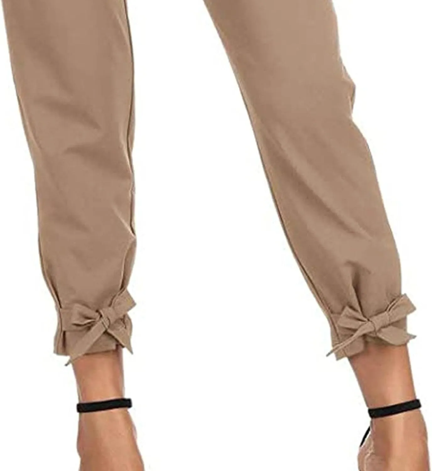 Womens Business Casual Pants Cropped Pencil Pants High Waist Bow-Knot Paper Bag Trouser with Pockets