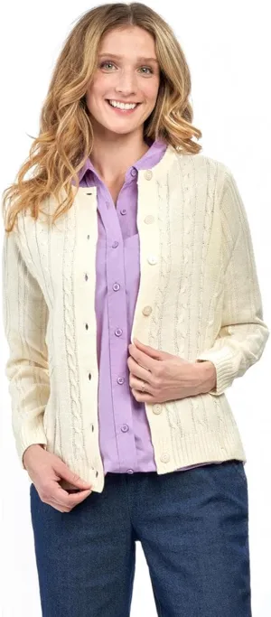 Women's Button Front Cable Knit Cardigan- in Soft,Lightweight Acrylic in 5 Colors and Plus Sizes and Easy to Maintain Option
