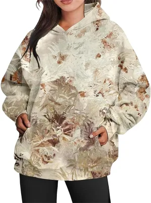 Womens Camo Hoodie Oversized Hooded Sweatshirt Long Sleeve Sweatshirts Leaf Print Hoodie Casual Pullover