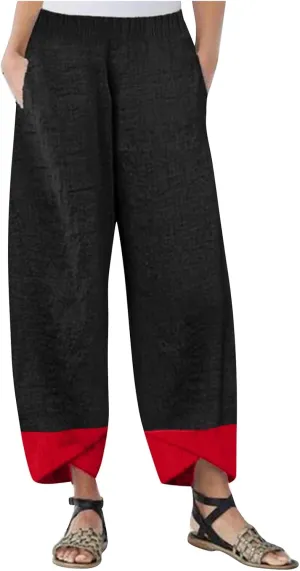 Womens Capri Pants for Summer Petite Length Linen Capris Cropped Pants Plus Size Drawstring Elastic High Waist Joggers