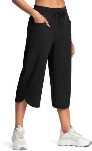 Women's Capri Pants Wide Leg Plus Size Lightweight Quick Dry Casual Summer Pants Sweatpants Hiking Walking