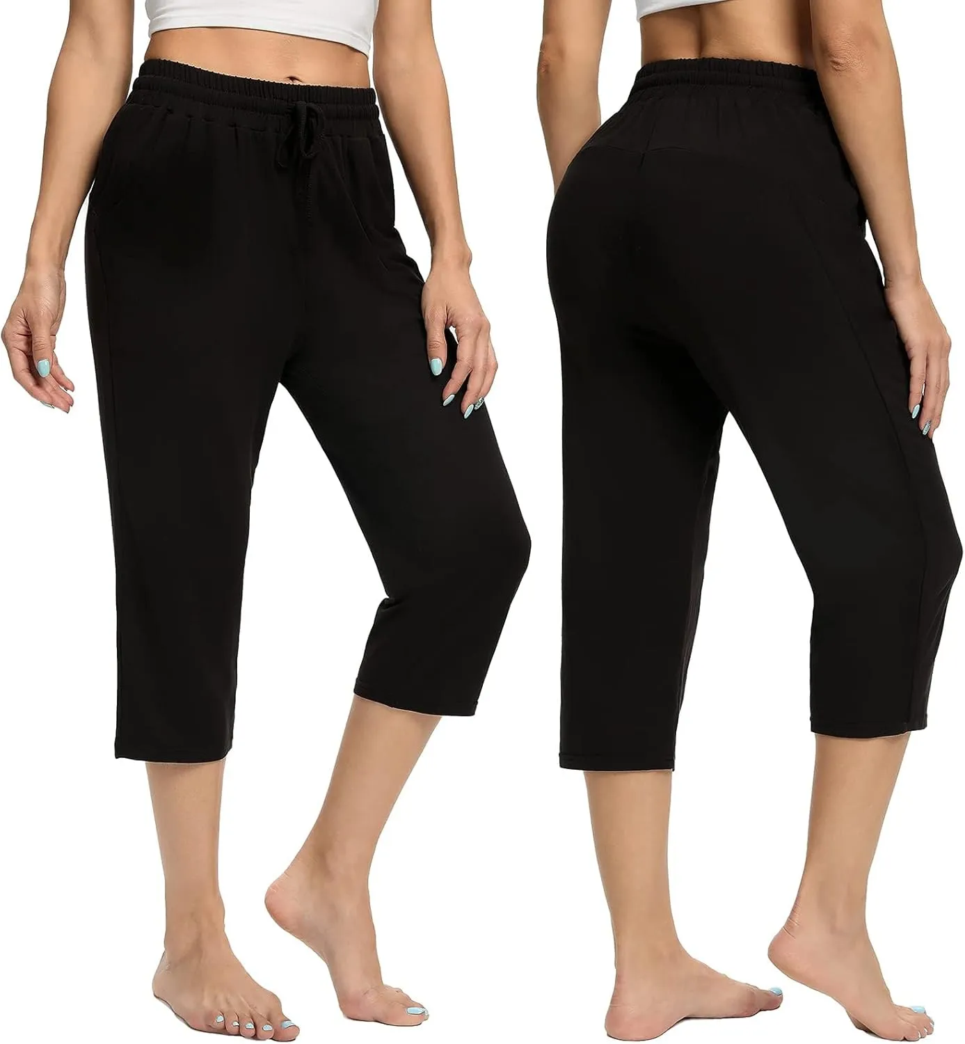 Women's Capri Yoga Pants Quick Dry High Waisted Hiking Lightweight Pants Drawstring Outdoor Pants for Women