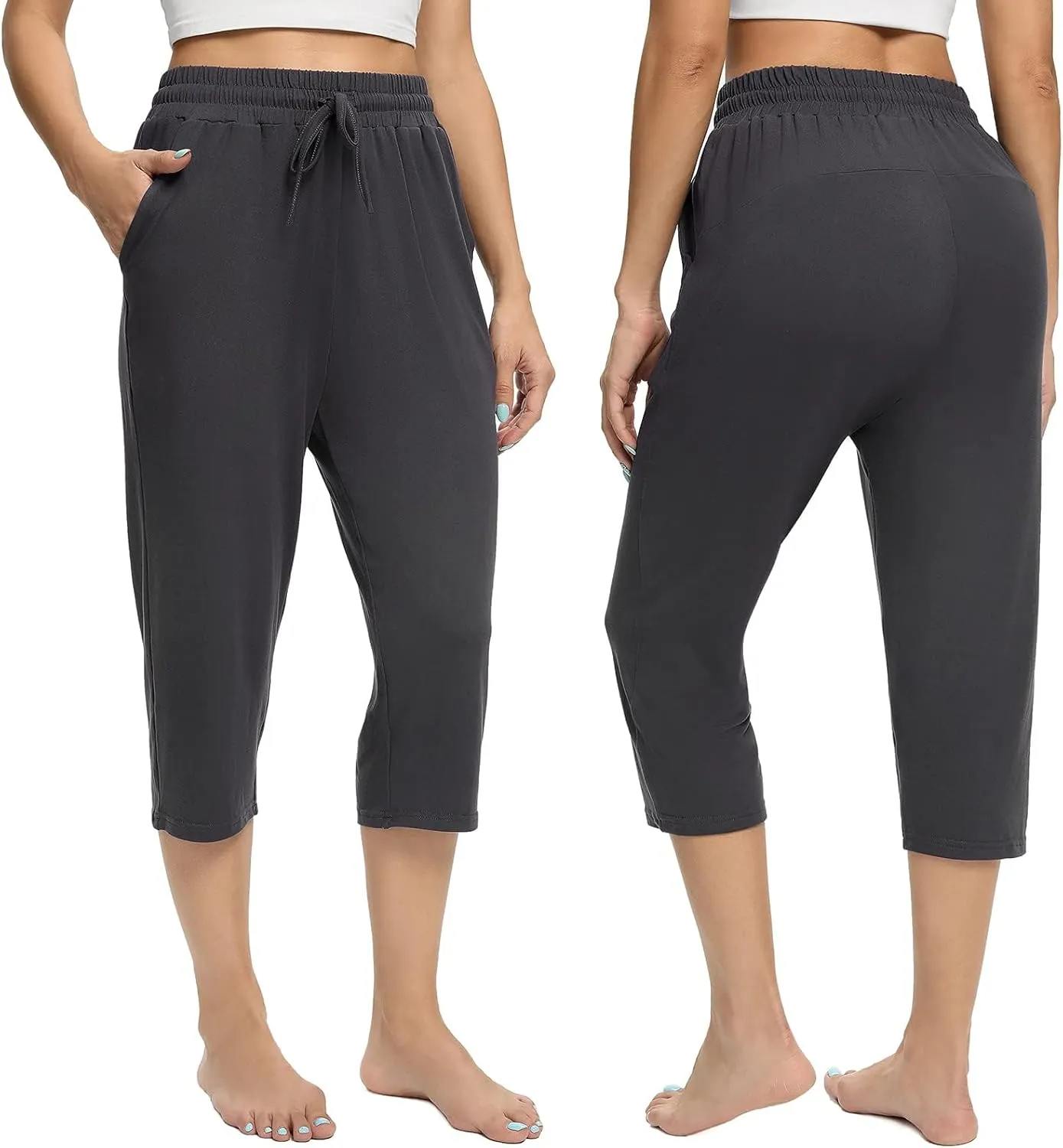 Women's Capri Yoga Pants Quick Dry High Waisted Hiking Lightweight Pants Drawstring Outdoor Pants for Women