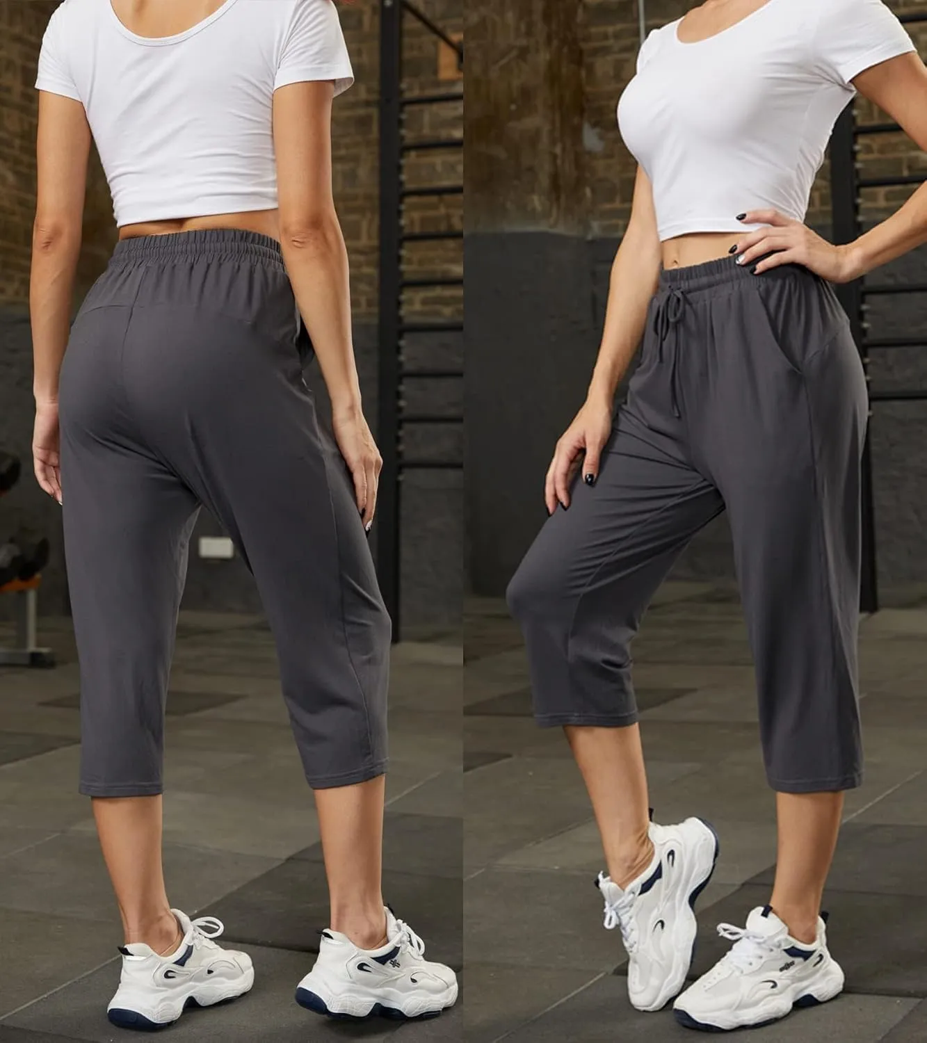 Women's Capri Yoga Pants Quick Dry High Waisted Hiking Lightweight Pants Drawstring Outdoor Pants for Women