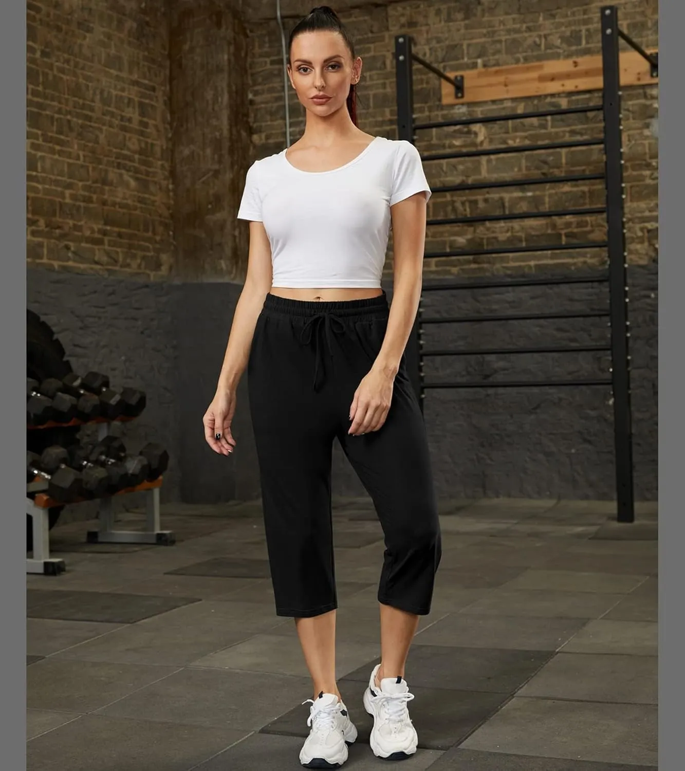 Women's Capri Yoga Pants Quick Dry High Waisted Hiking Lightweight Pants Drawstring Outdoor Pants for Women