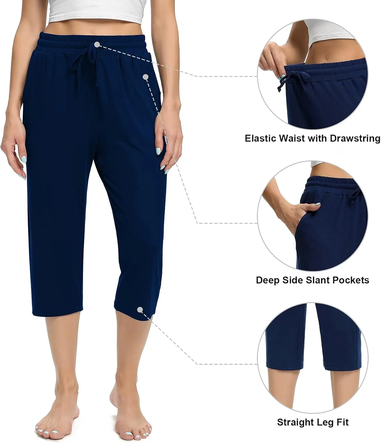Women's Capri Yoga Pants Quick Dry High Waisted Hiking Lightweight Pants Drawstring Outdoor Pants for Women