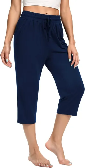 Women's Capri Yoga Pants Quick Dry High Waisted Hiking Lightweight Pants Drawstring Outdoor Pants for Women
