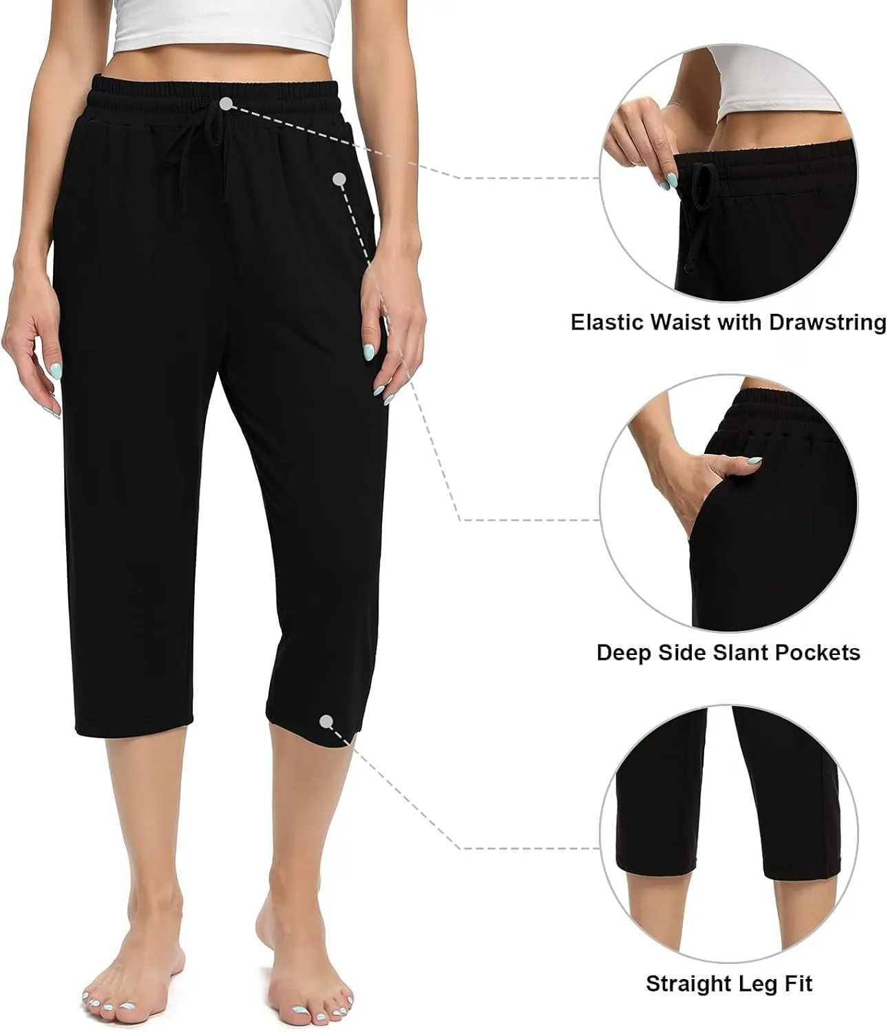 Women's Capri Yoga Pants Quick Dry High Waisted Hiking Lightweight Pants Drawstring Outdoor Pants for Women