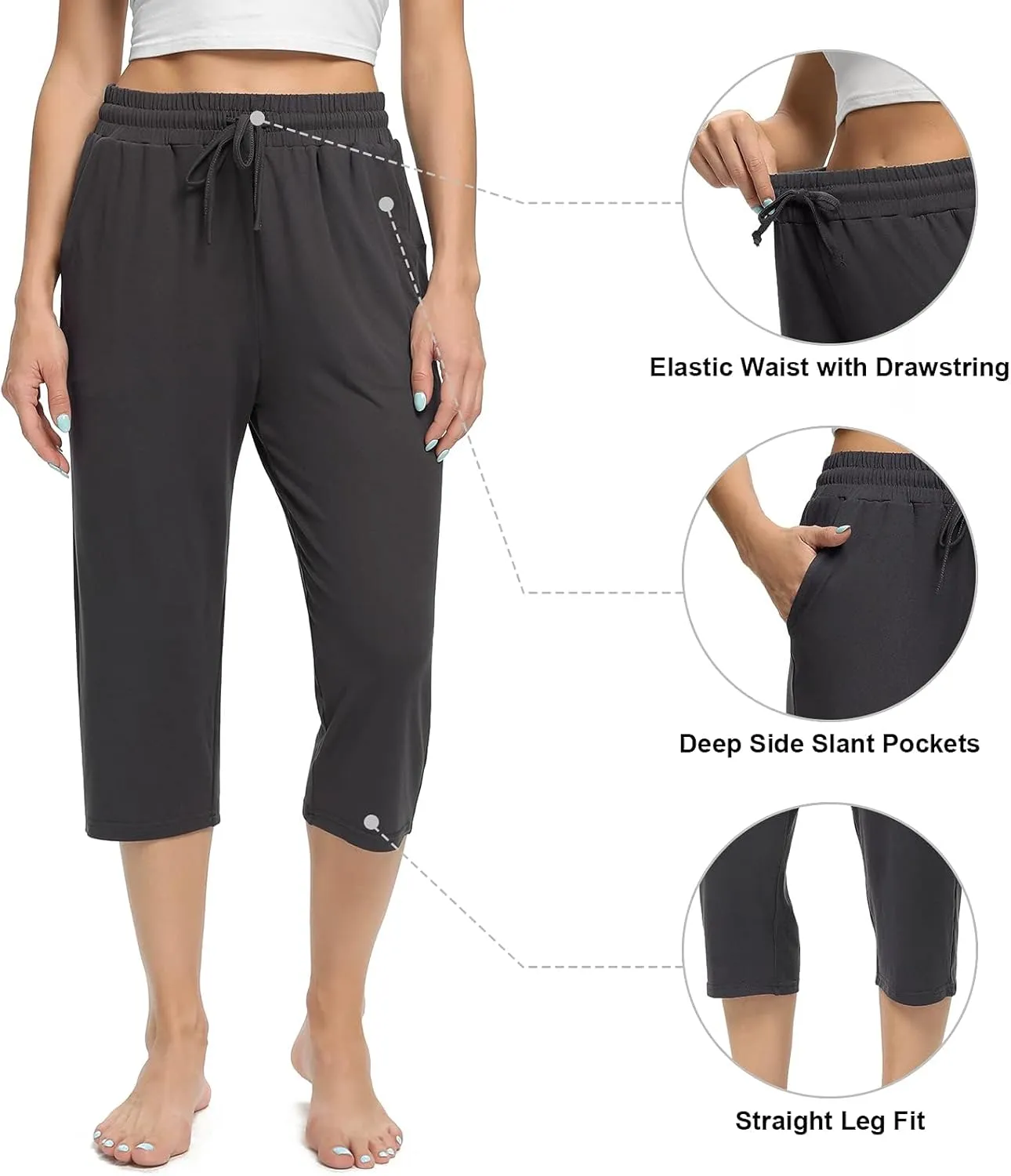 Women's Capri Yoga Pants Quick Dry High Waisted Hiking Lightweight Pants Drawstring Outdoor Pants for Women