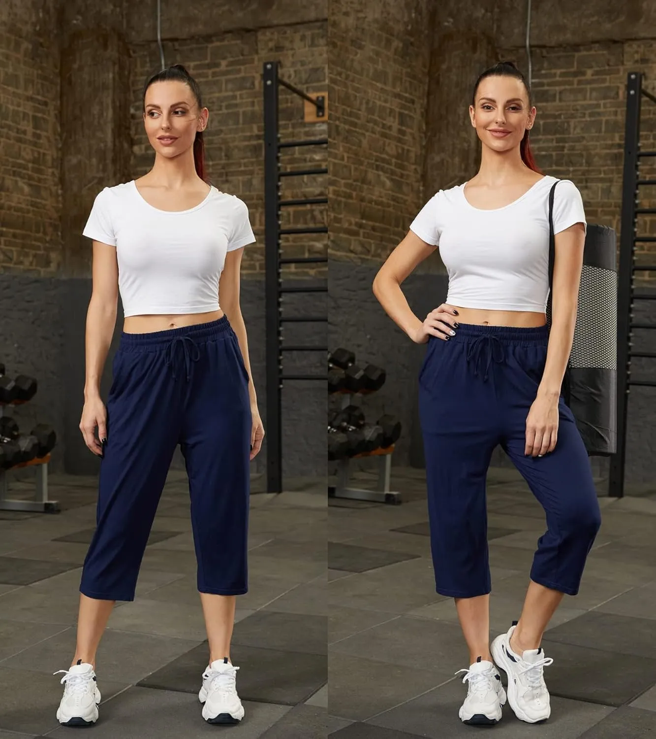 Women's Capri Yoga Pants Quick Dry High Waisted Hiking Lightweight Pants Drawstring Outdoor Pants for Women