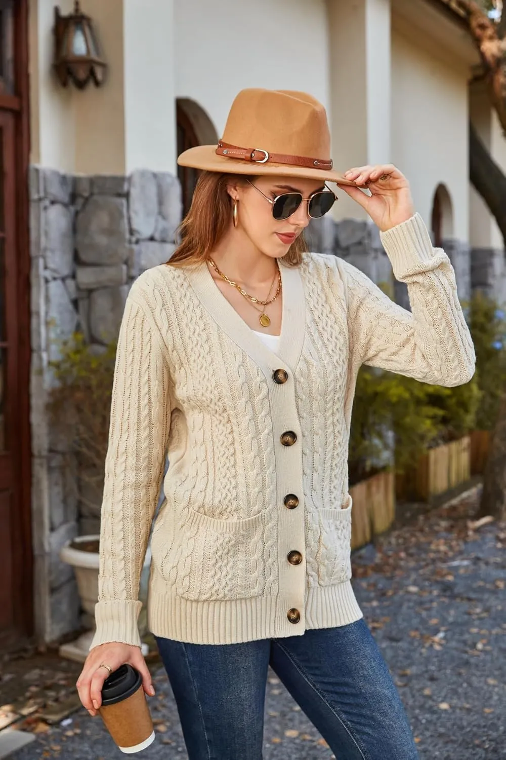 Womens Cardigan Sweaters Cable Knit Sweater 2025 Fall Winter Chunky Open Front Button Down Coats with Pockets