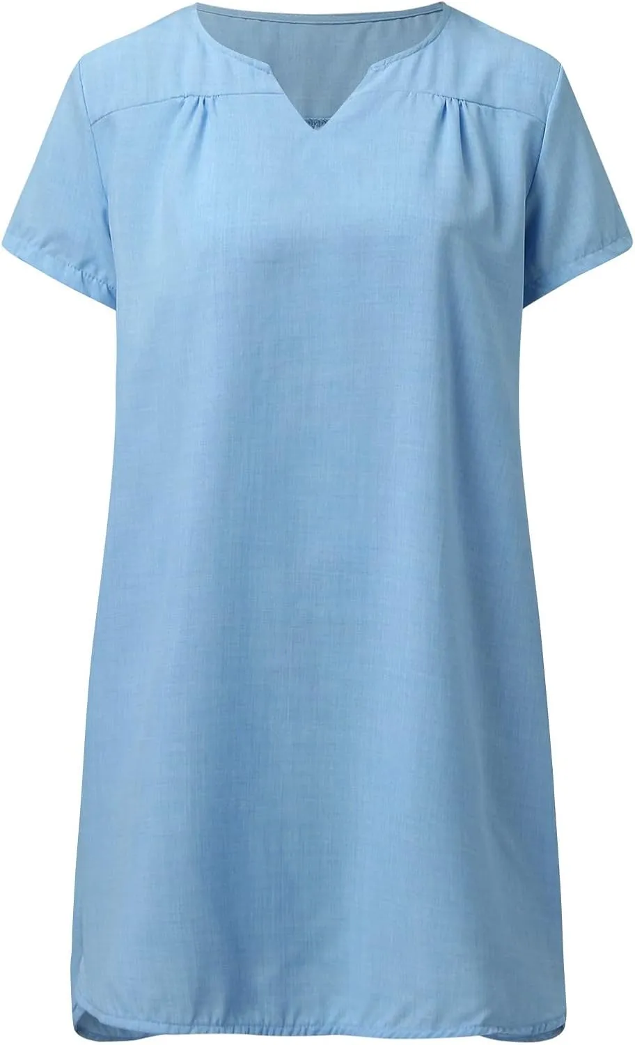 Womens Casual V Neck Cotton Linen Dress Summer Short Sleeve Knee Length Shirt Dress Midi Work Tunic Sundresses
