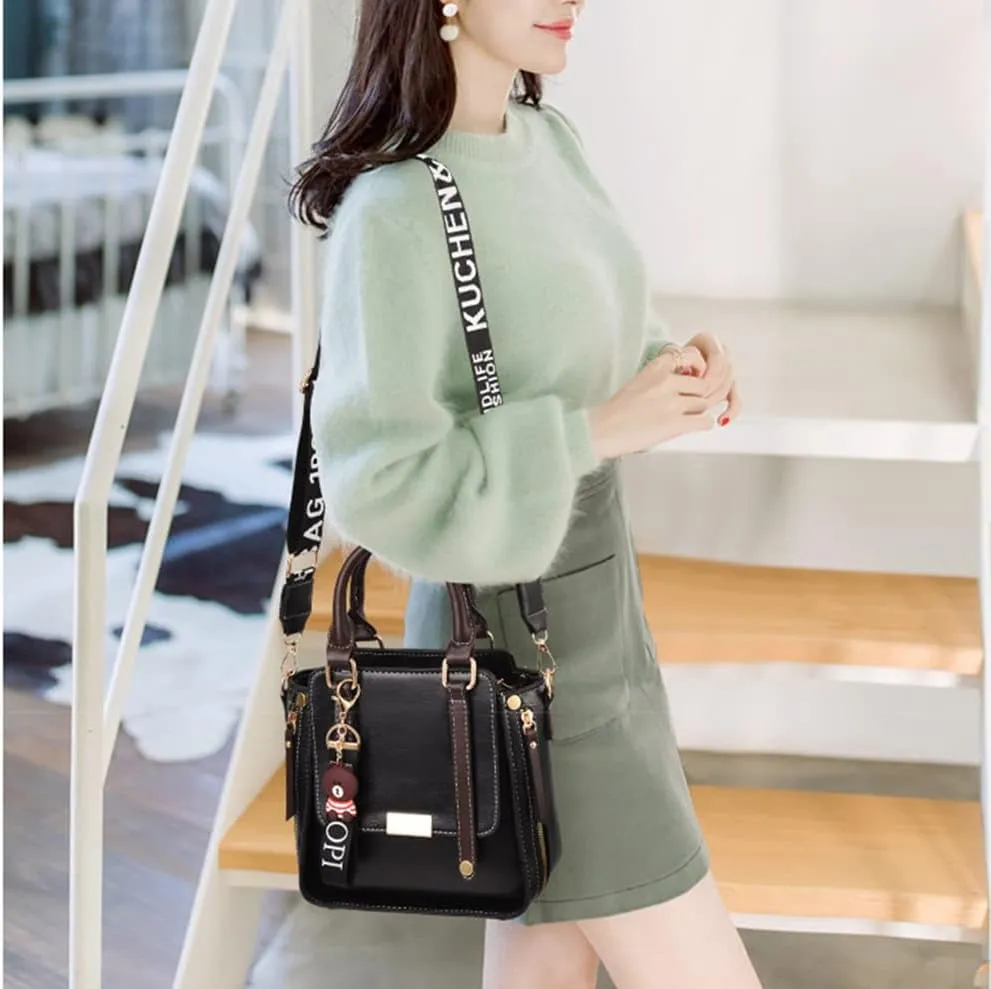 Womens Classic Retro Leather Handbag - Top Handle Satchel Purse & Crossbody Tote Bag for Ladies (Black)