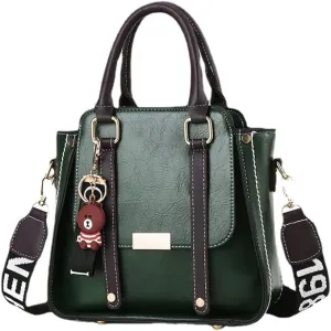 Womens Classic Retro Leather Handbag - Top Handle Satchel Purse & Crossbody Tote Bag for Ladies (Black)