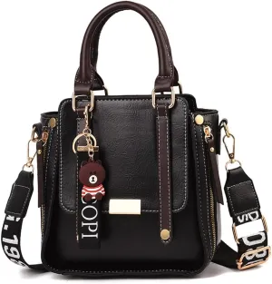 Womens Classic Retro Leather Handbag - Top Handle Satchel Purse & Crossbody Tote Bag for Ladies (Black)