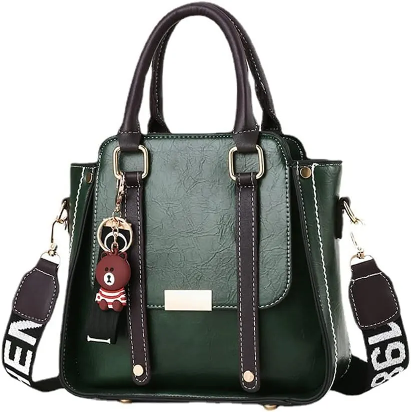 Womens Classic Retro Leather Handbag - Top Handle Satchel Purse & Crossbody Tote Bag for Ladies (Black)