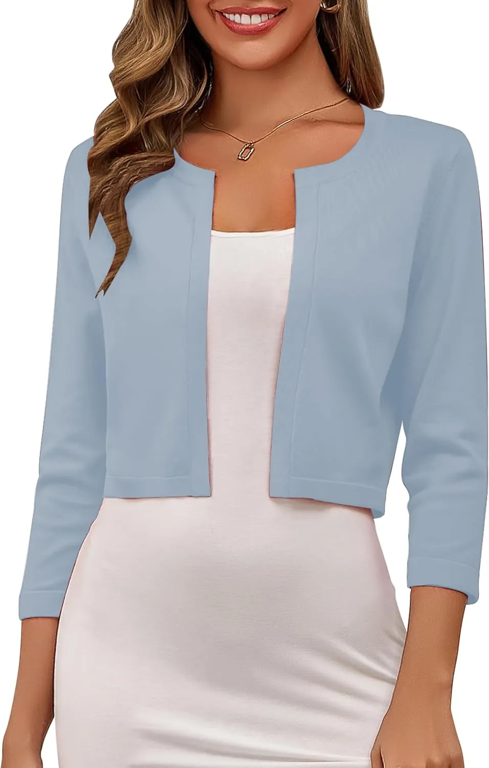 Women's Cropped Cardigans Sweaters 3/4 Sleeve Crewneck Open Front Bolero Shrugs for Women, S-XL