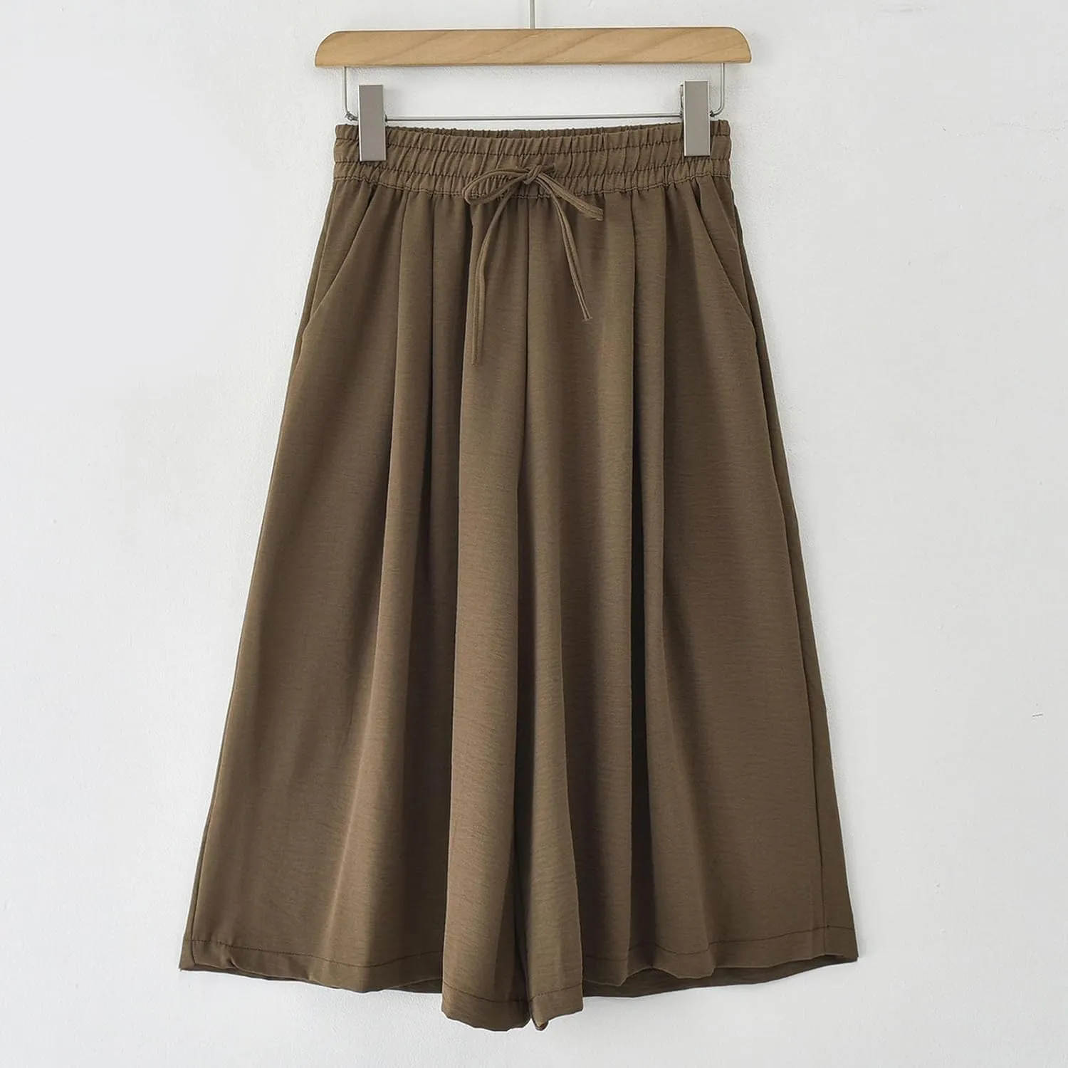 Women's Drawstring Waist Skirt Pants Soft Cotton Linen Wide Leg Trousers with Pockets Casual Loose Fit for Summer