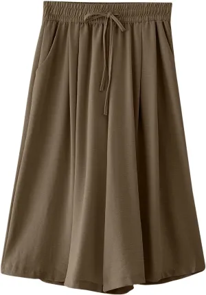 Women's Drawstring Waist Skirt Pants Soft Cotton Linen Wide Leg Trousers with Pockets Casual Loose Fit for Summer